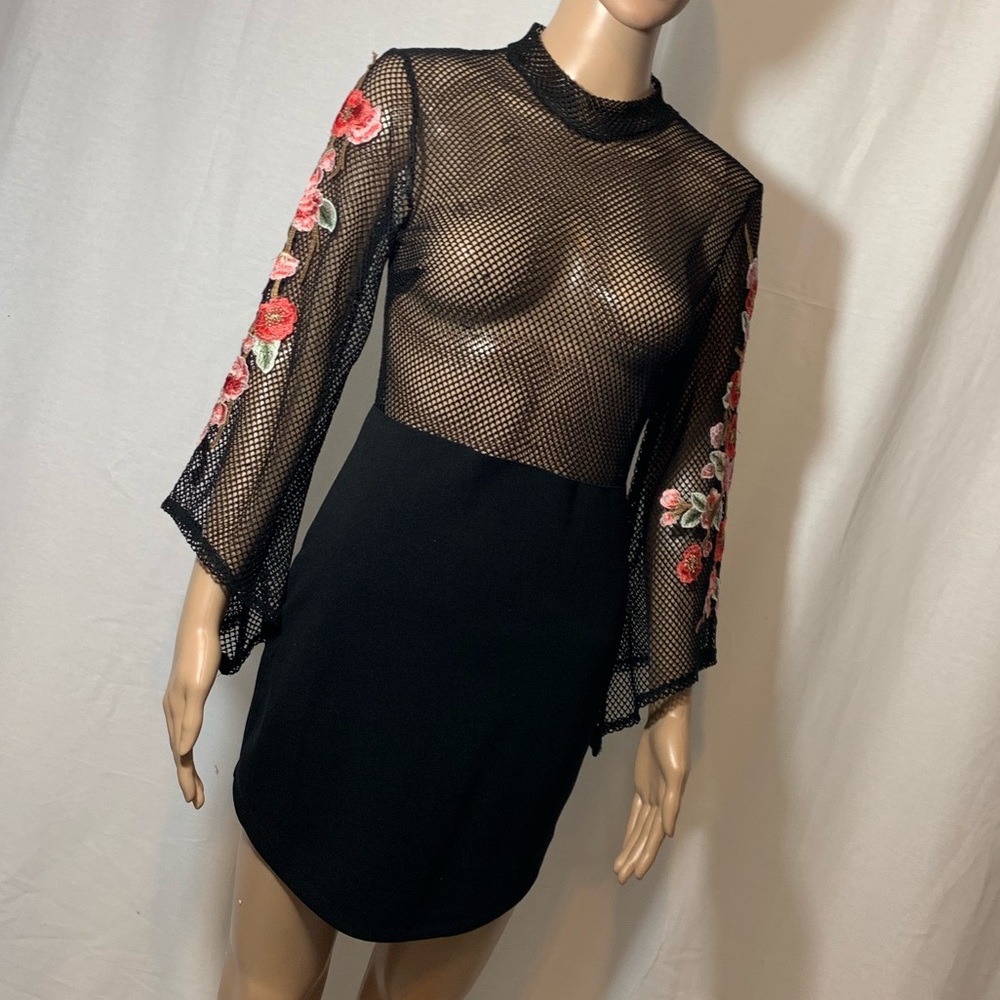 Sexy Mini black dress with mesh top